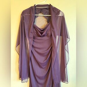 Camille La Vie Lavender Evening Gown with Sheer Shawl